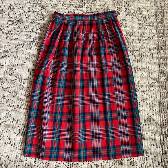 Vintage Red Plaid Pendleton Midi Skirt - Picture 1 of 3